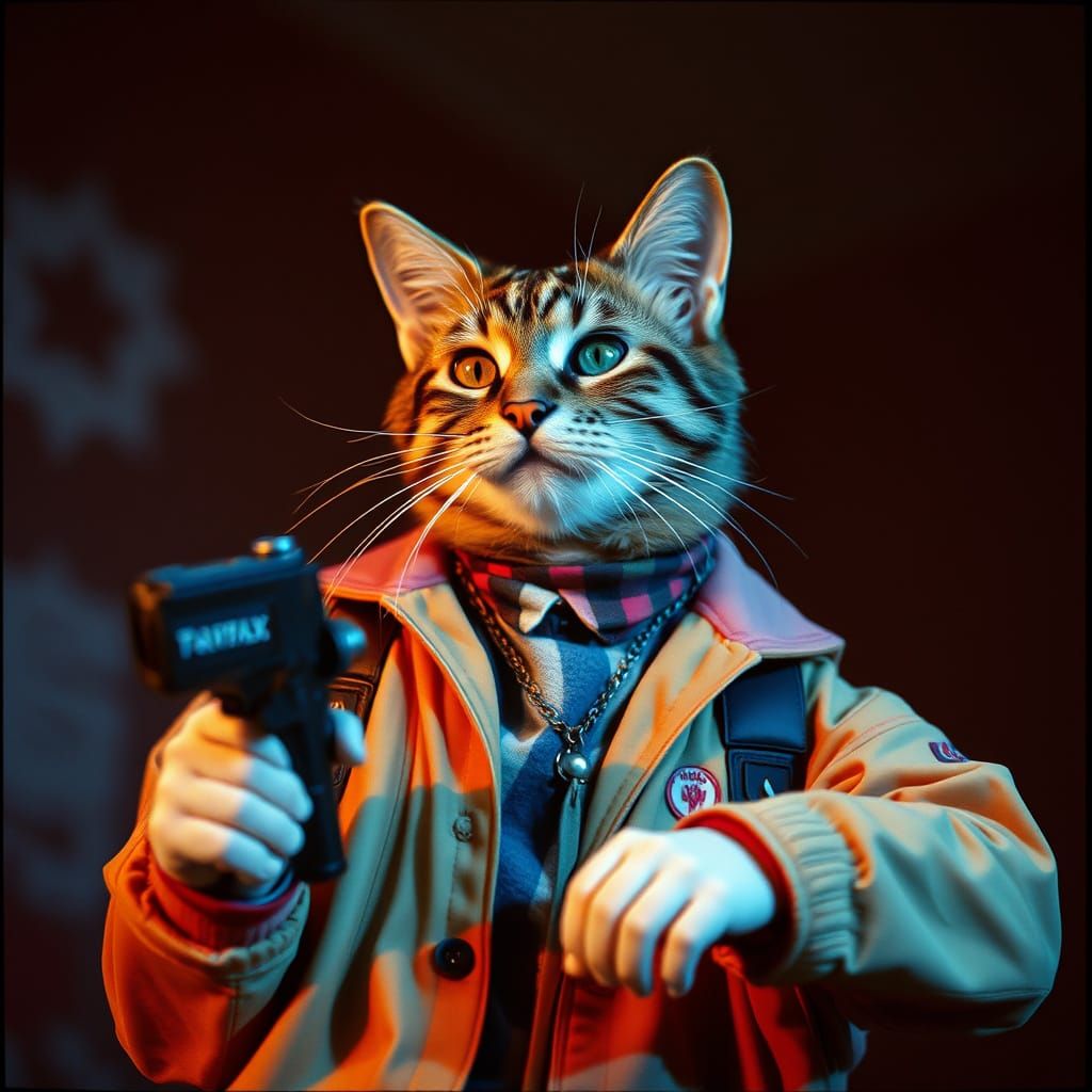 Gen X Cat in 80s Style: Cinematic Portrait