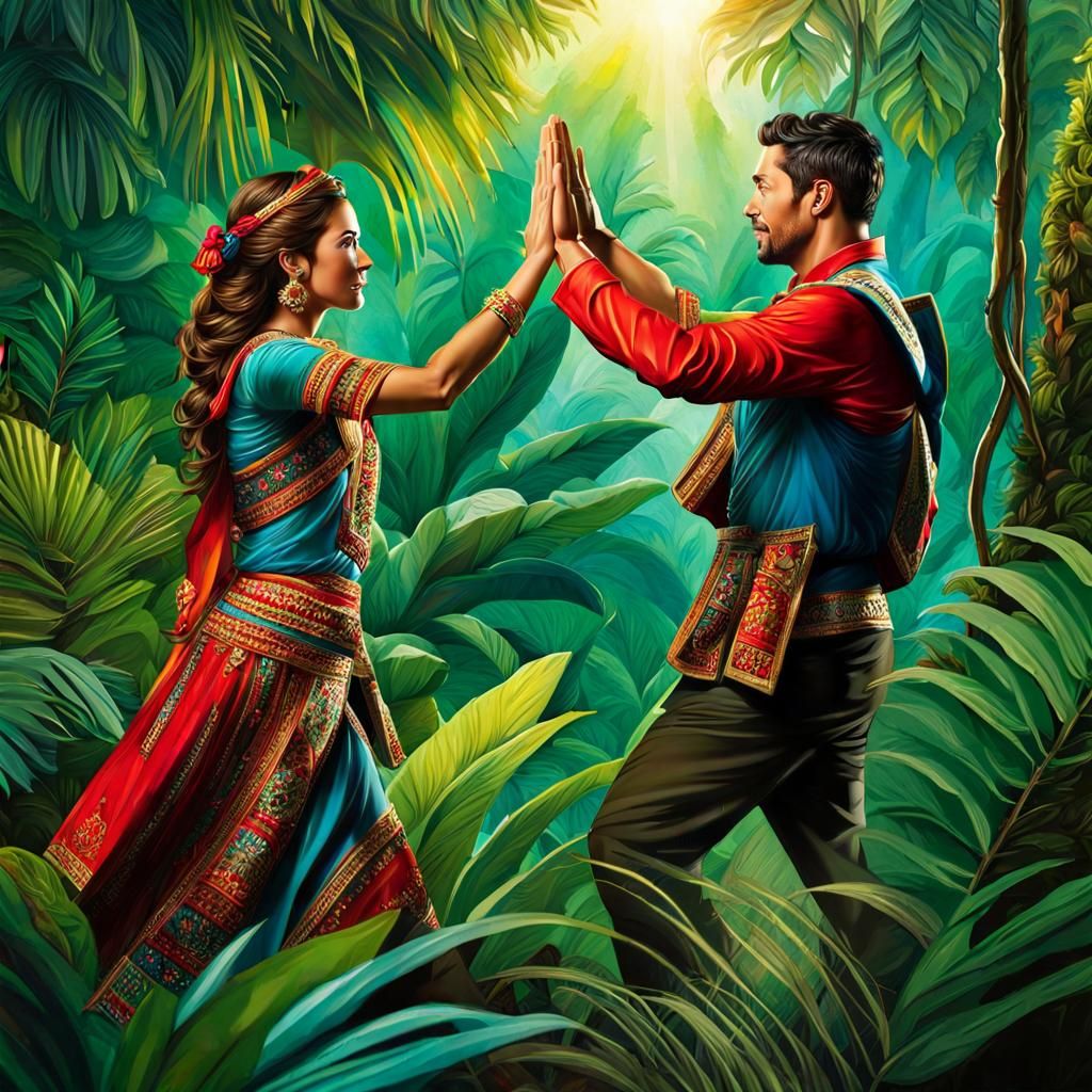 Jungle Sunrise: Husband and Wife High Five