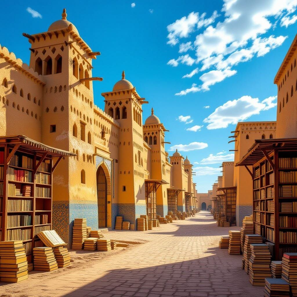 Golden Palaces of Timbuctu in Vibrant Cobalt Blue Skies