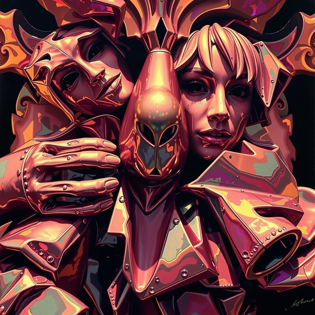 Hyperrealistic Sculpture with Reflected Light and Vivid Colo...