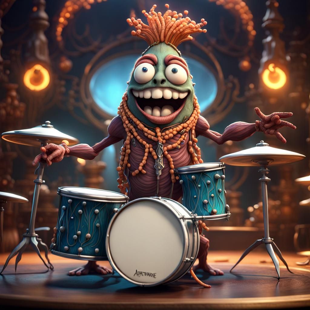 Anthropomorphic Legume Bean Drummer in Dark Fantasy Style