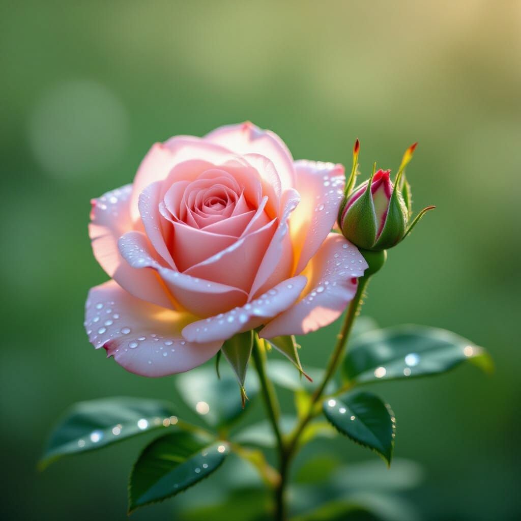 Rose in Bloom with Water Droplets, Cinematic Style