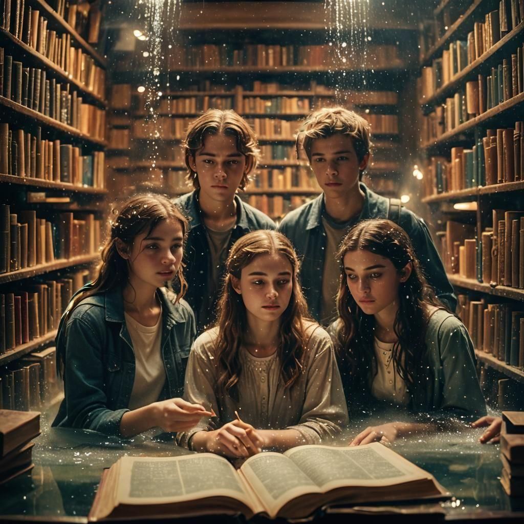 Hyperrealistic Teenagers in a Fairy-Tale Library