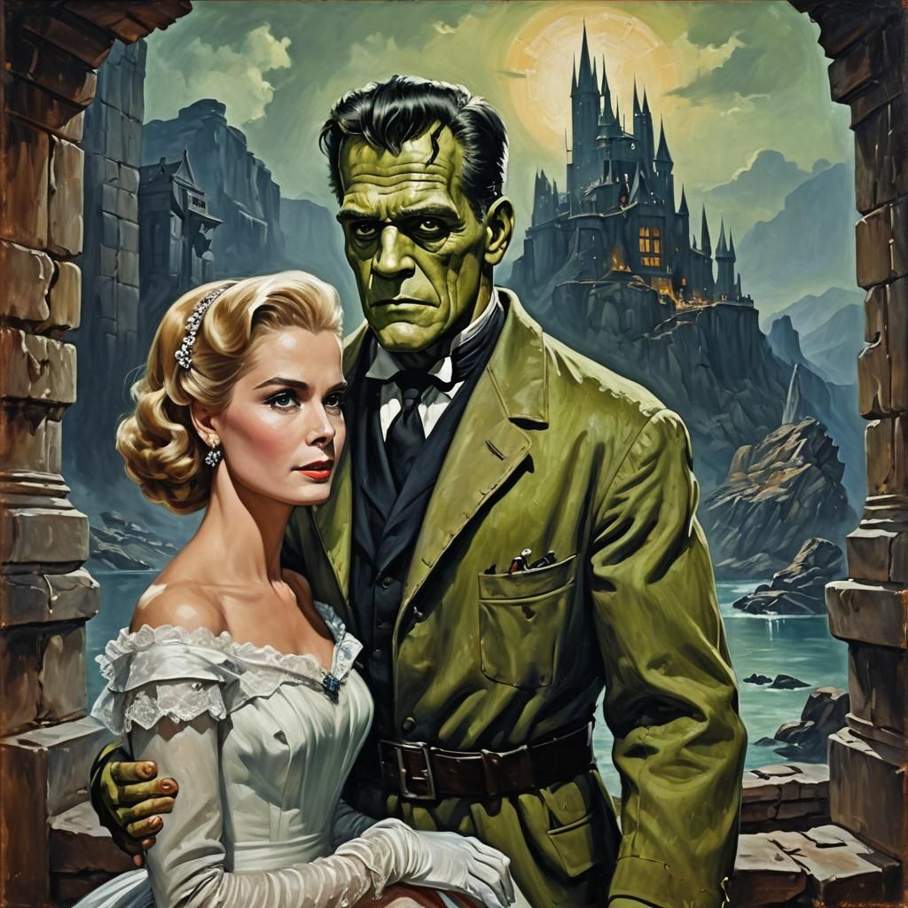 Frankenstein and Grace Kelly as an Oil Painting