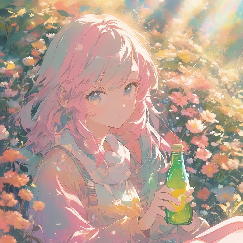 Shojo Anime Girl in Pastel Colors at Golden Hour