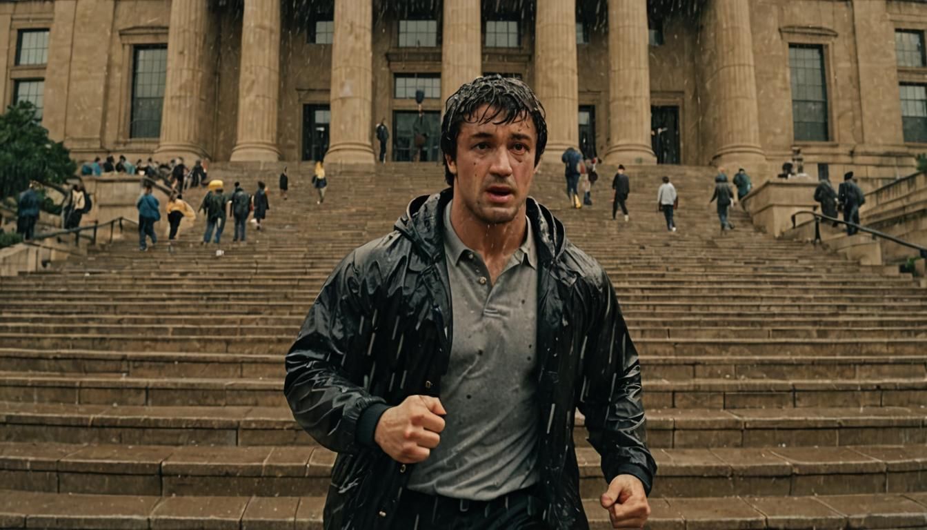 Rocky Balboa: Triumphant Dawn Ascent in Cinematic Still
