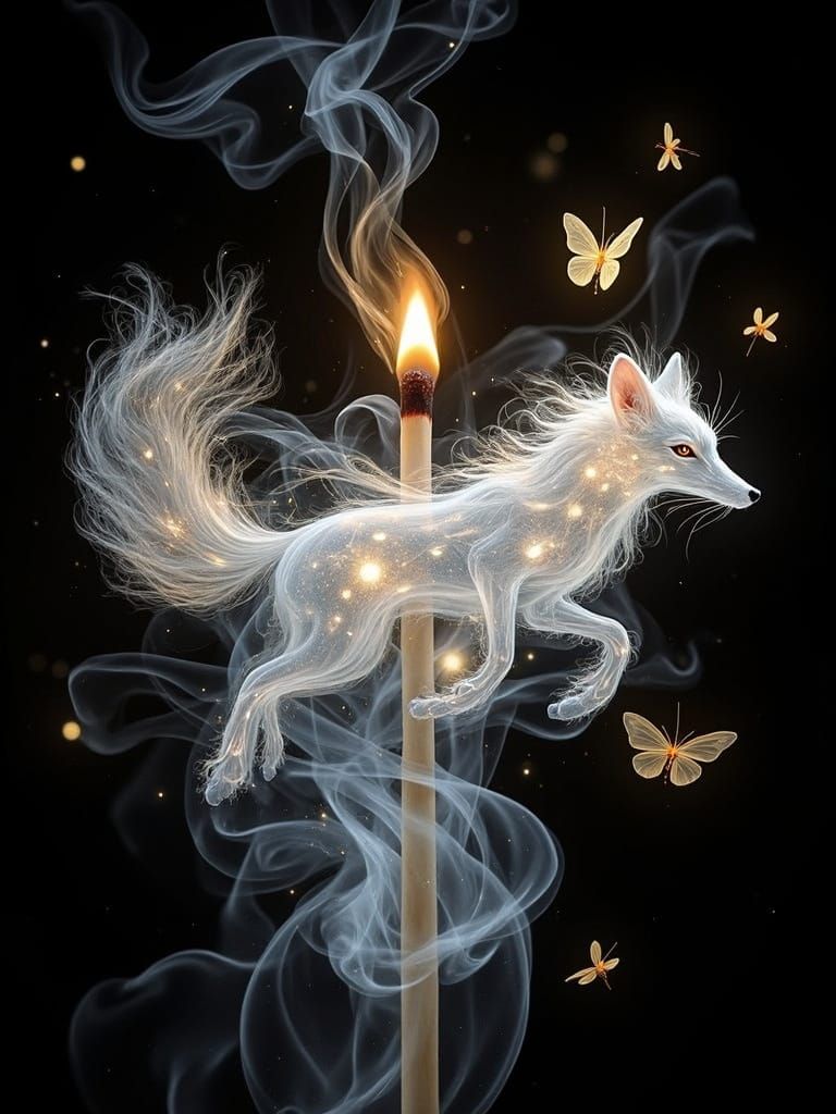 Glowing Match Head Transforms into Ethereal Running Fox