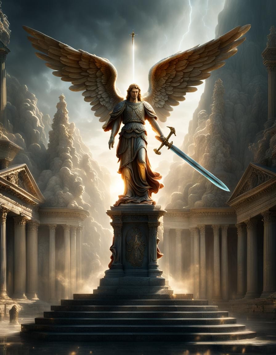 Angel Statue with Sword and Holy Light