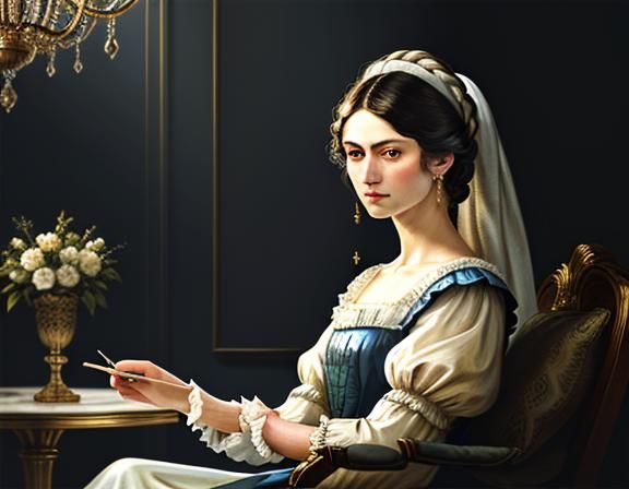 Introspective Woman Portrait in Oil on Canvas Style