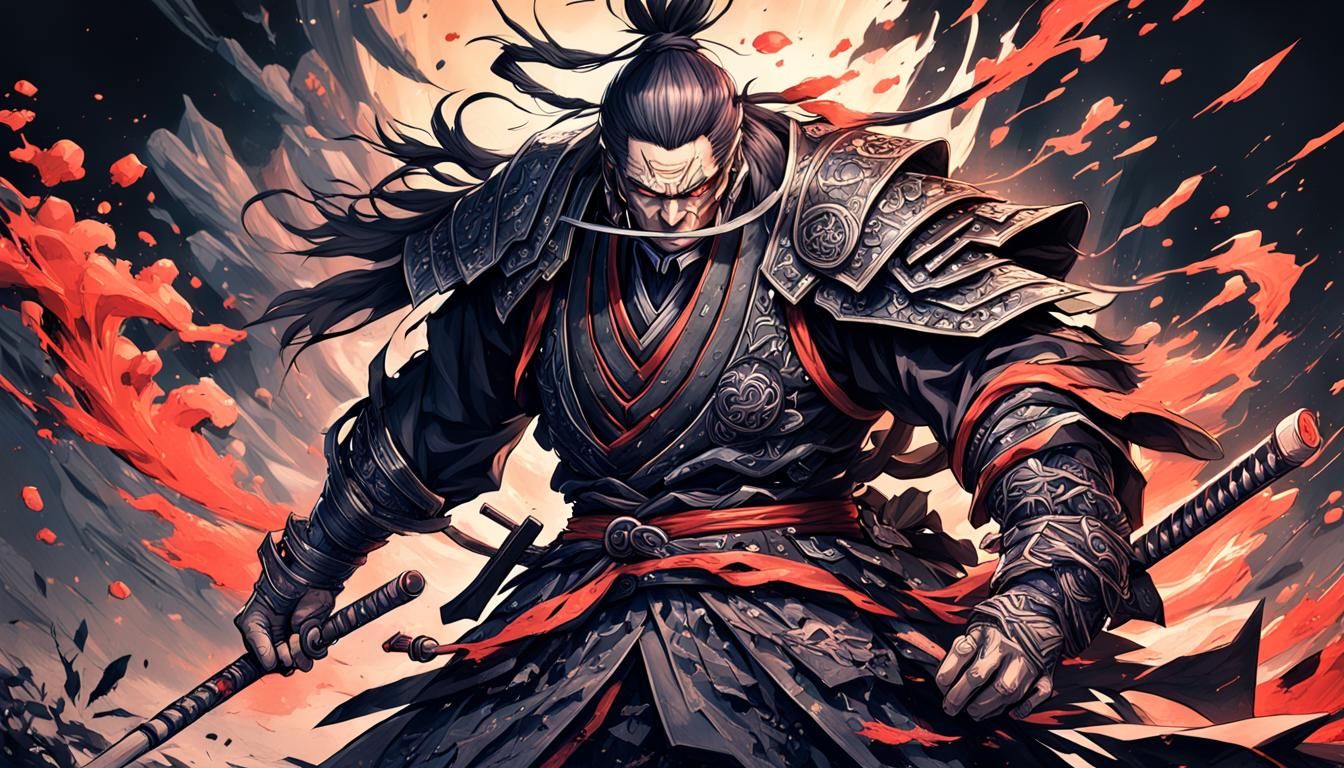 Villainous Samurai in Detailed Anime Pencil Drawing