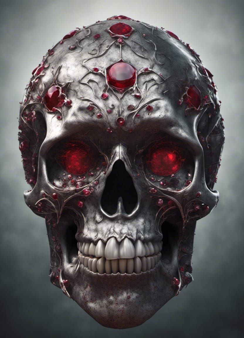 Platinum Skull with Ruby Eyes in 3D