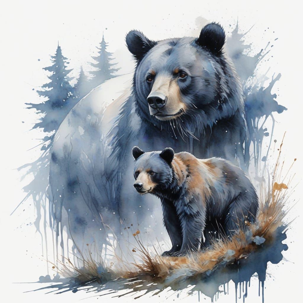 Ethereal Black Bear in Winter Forest