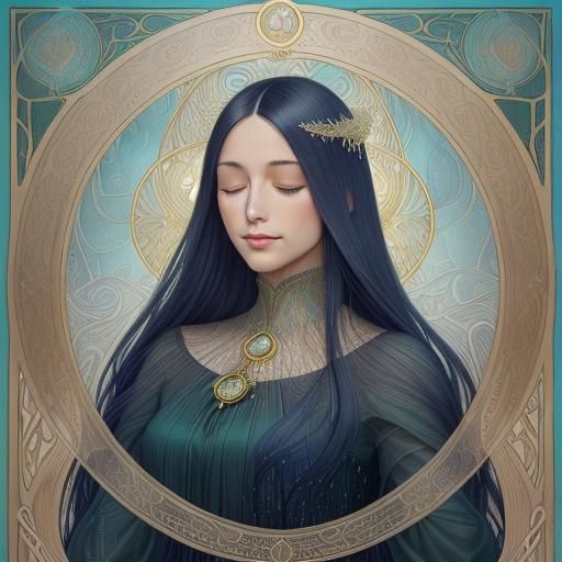 Luxurious Hair with Ethereal Glow in Art Nouveau Style
