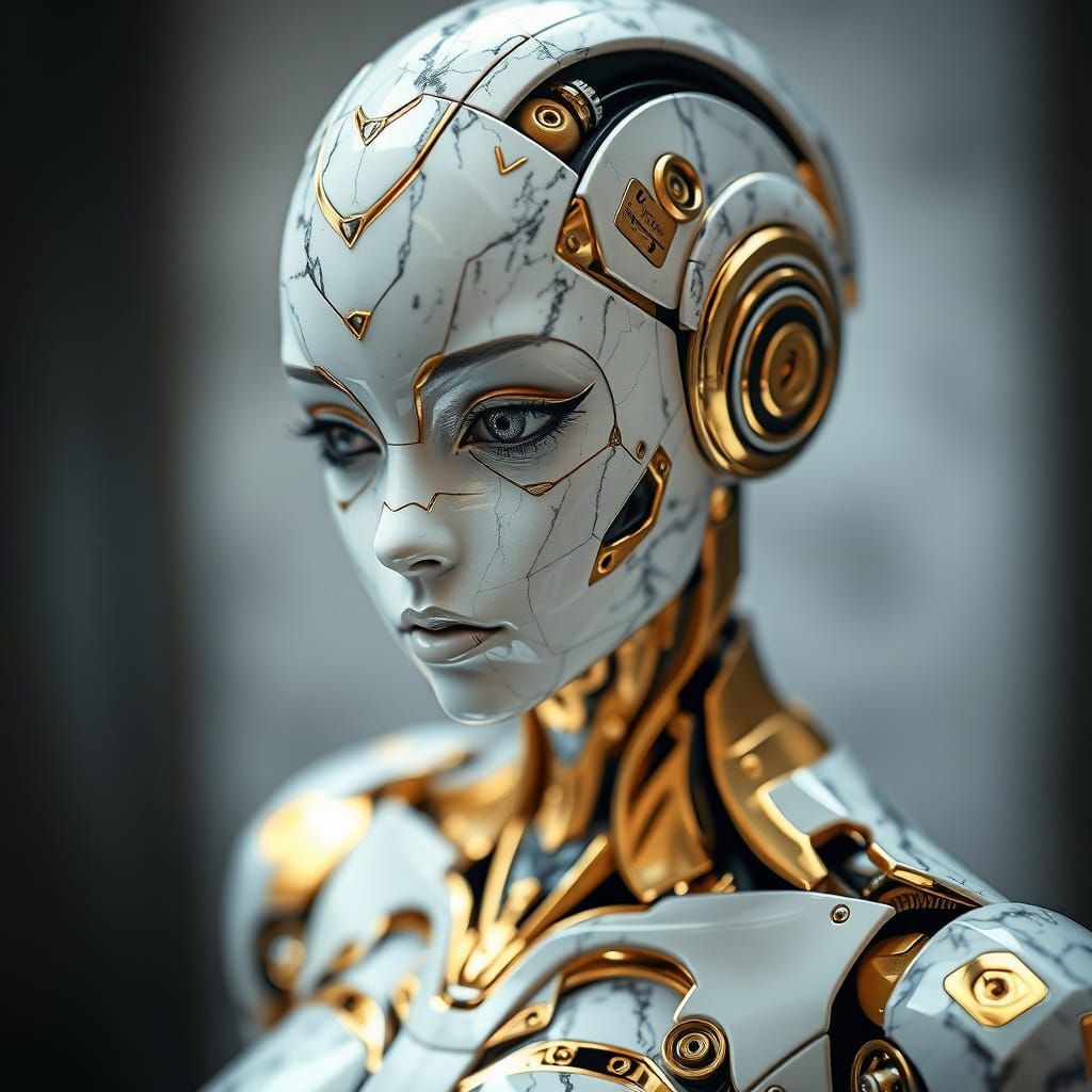 Marble Android Girl Robot in Tilt-Shift Photo