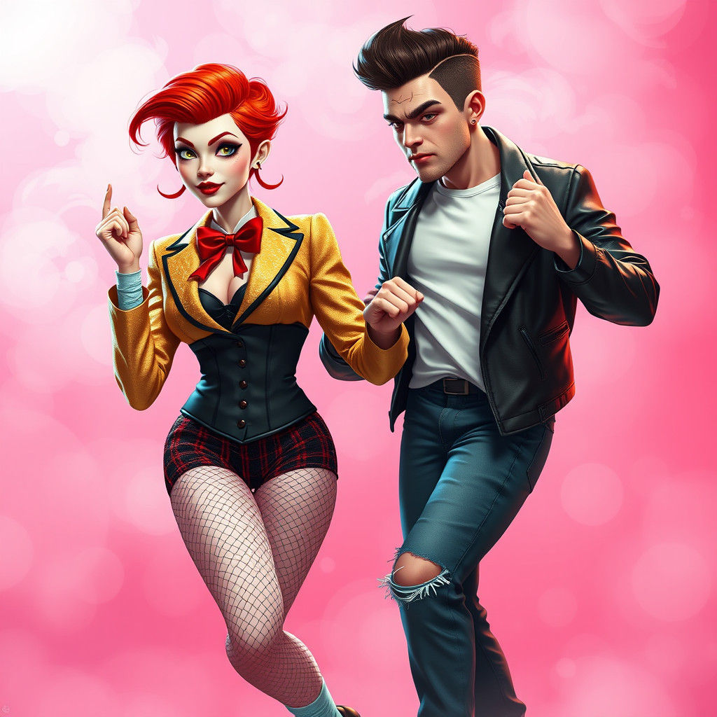 Couple Dancing in Dreamy Pink Fantasy, Hyperdetailed Style