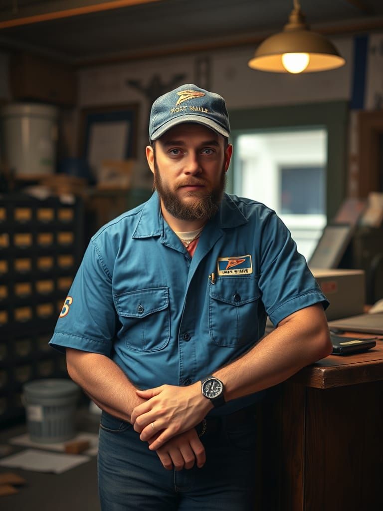Post Malone as Postal Worker in Rockwell Style