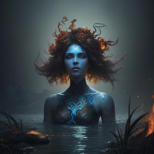 Gorgeous Female Personifying 4 Elements in Oil Painting Styl...