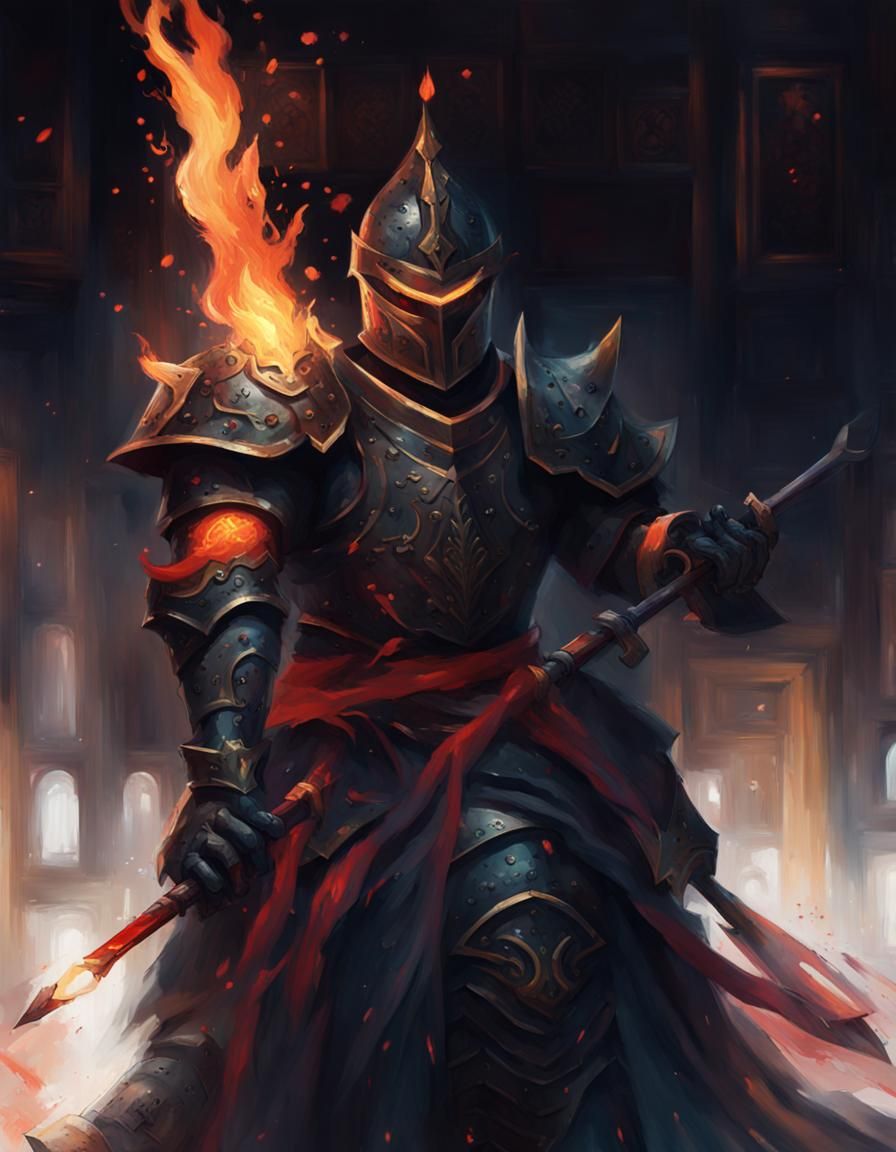 Genasi Fire Knight Battle in Night Cafe