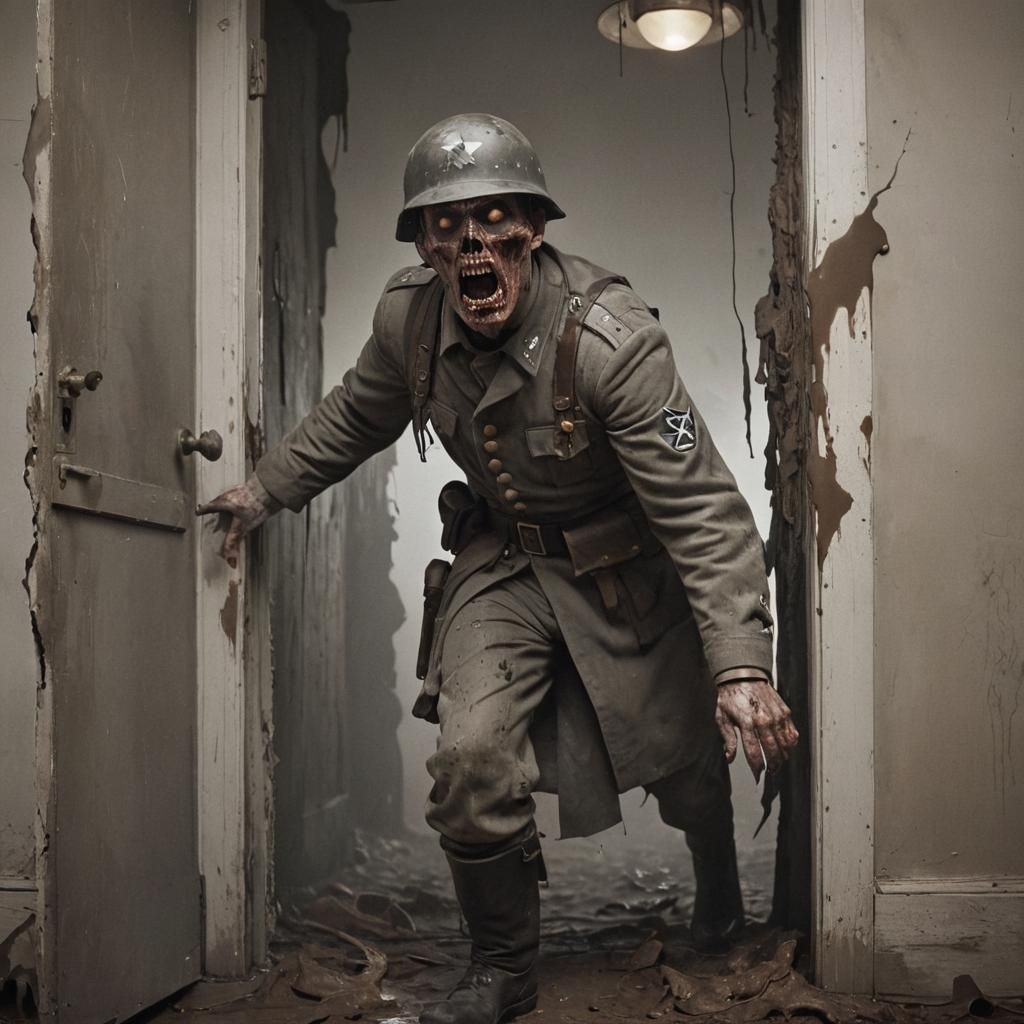 Surreal Zombie Soldier Emerging from Mist