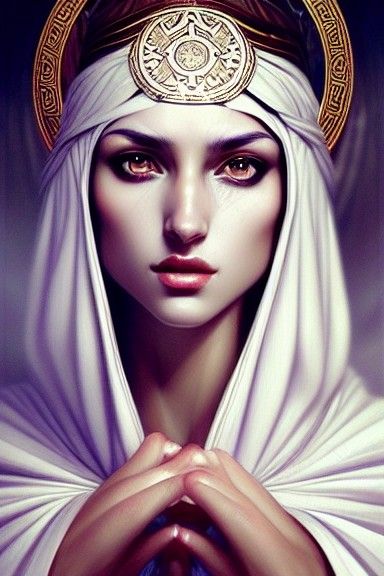 Elegant Greek Priestess in Hyper-Realistic Fantasy Art