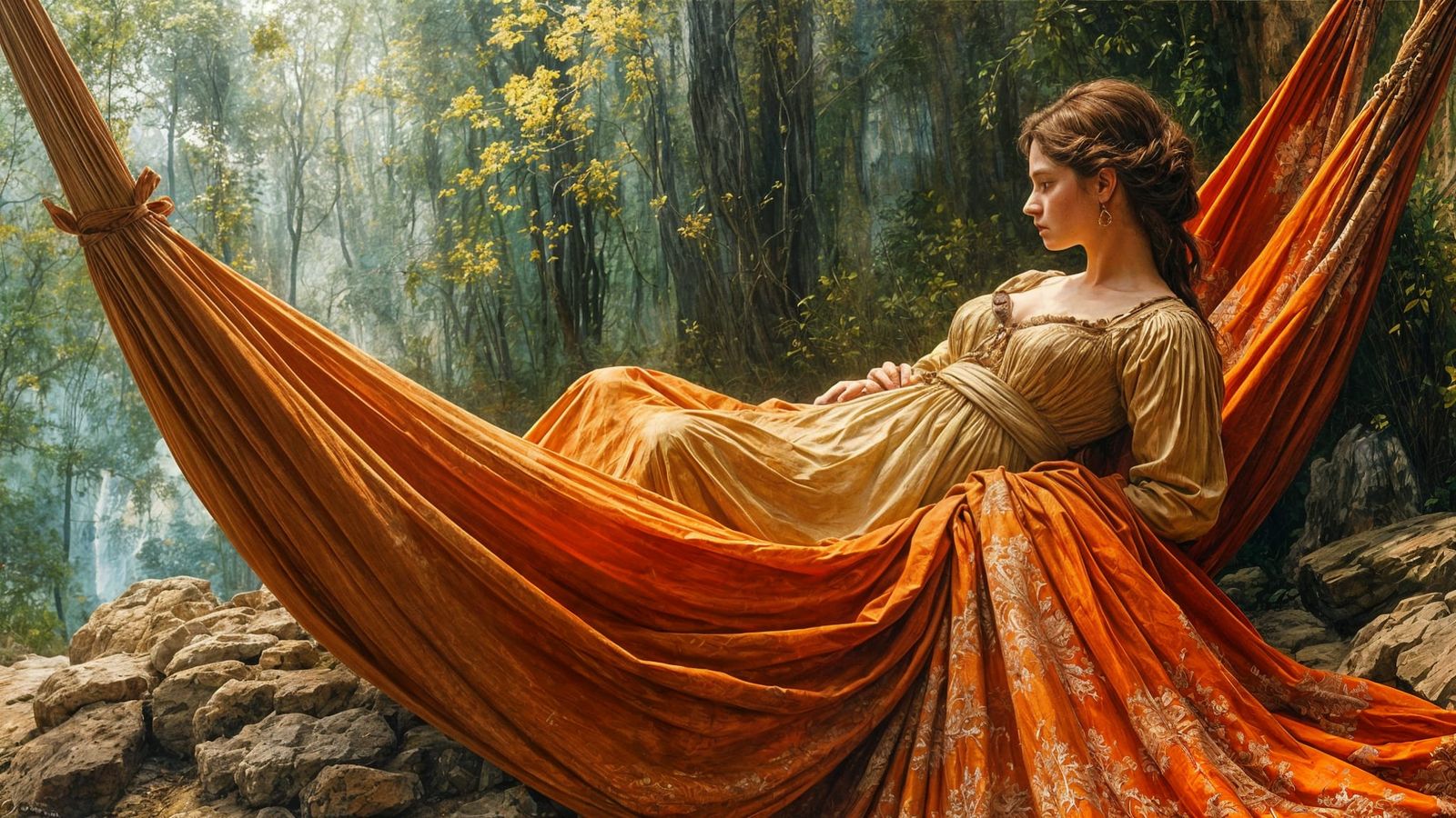 Victorian Women in Hammock: Gustave Courbet Style