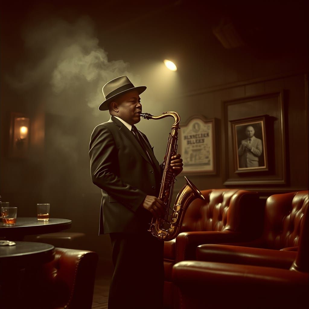 Saxophonist in New Orleans Blues Bar, Vintage Photography