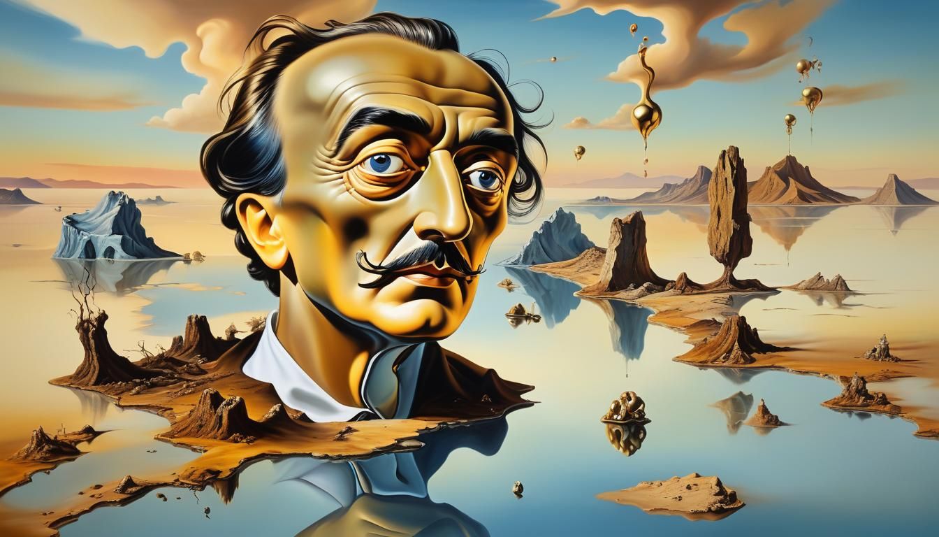 Surreal Melting Landscape at Golden Hour, Oil on Canvas