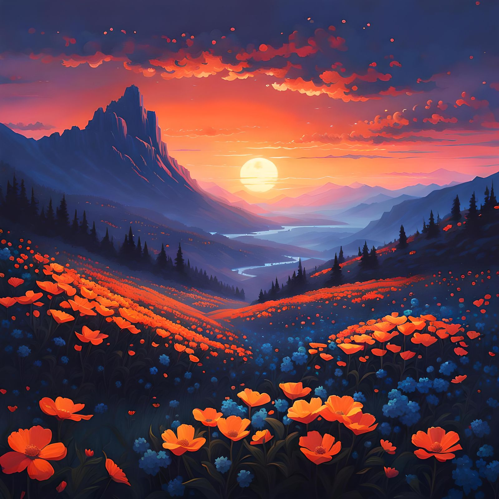 sunset on the valley