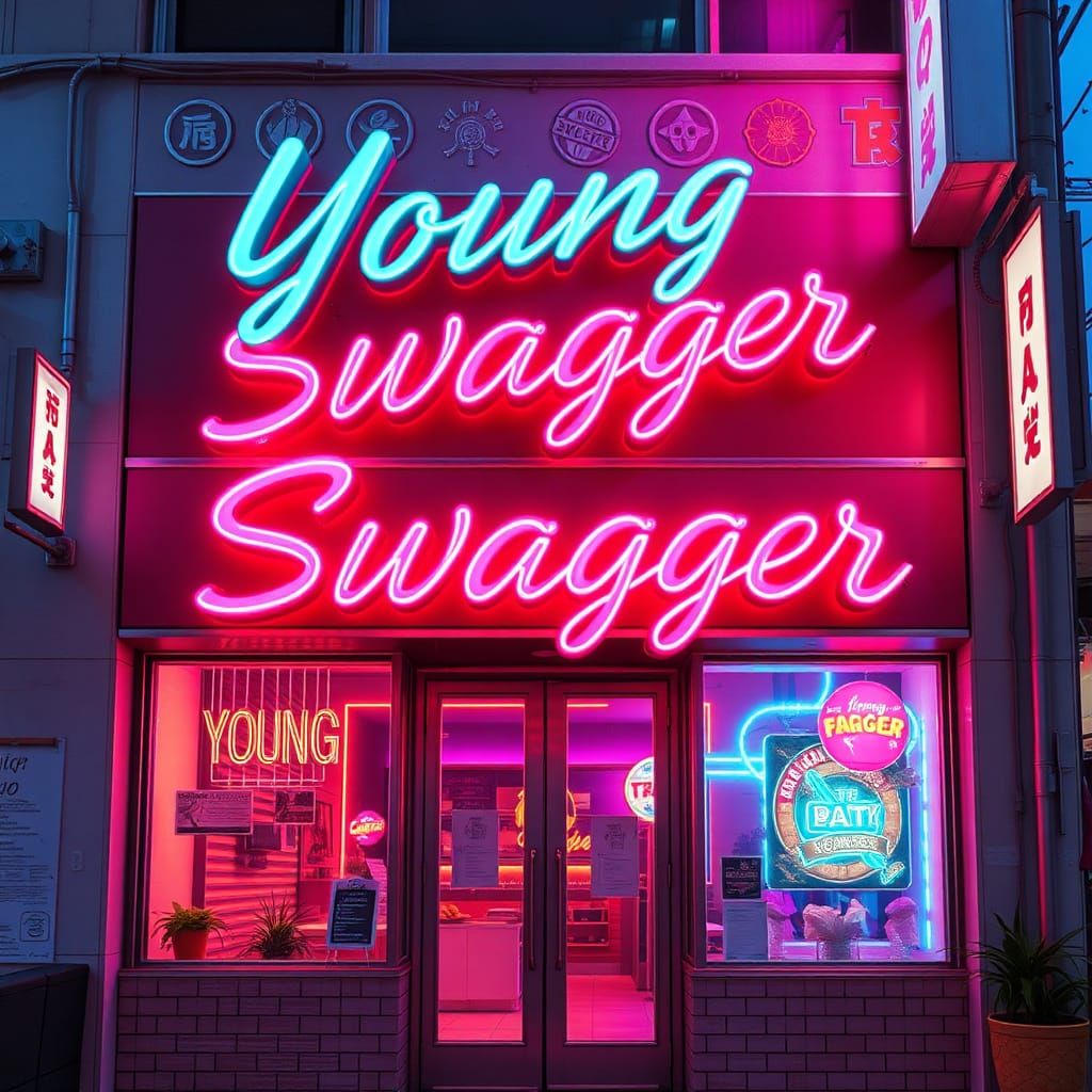 Neon Restaurant Front in Synthwave Retro Style