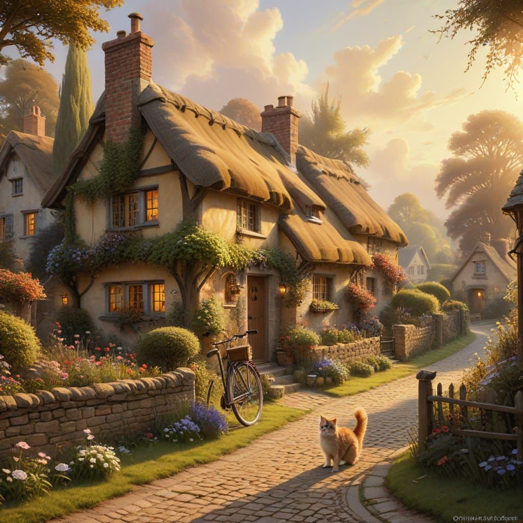 Cozy Village Cottage in Ancient England with Feline and Cani...