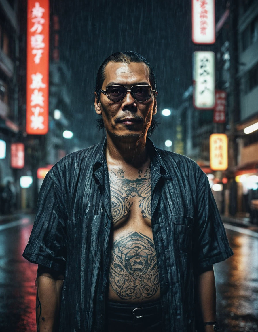 Surreal Tokyo Yakuza Member Steals the Night in Rainy City S...