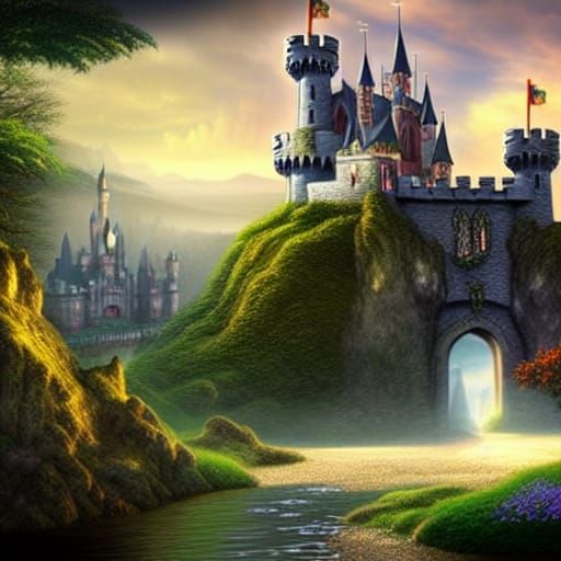 Hyperdetailed Fantasy Landscape with Castle