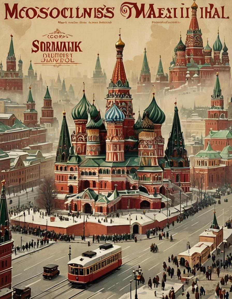 Vintage Moscow Travel Poster in Warm Earthy Tones