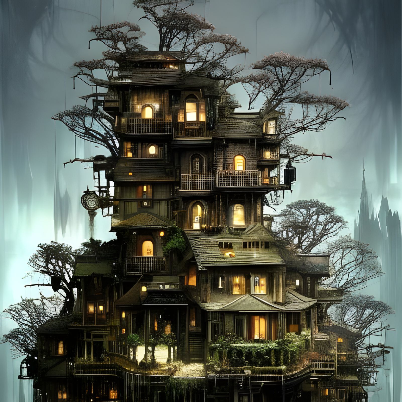 Clockpunk Glass Bonsai Village: Digital Matte Painting