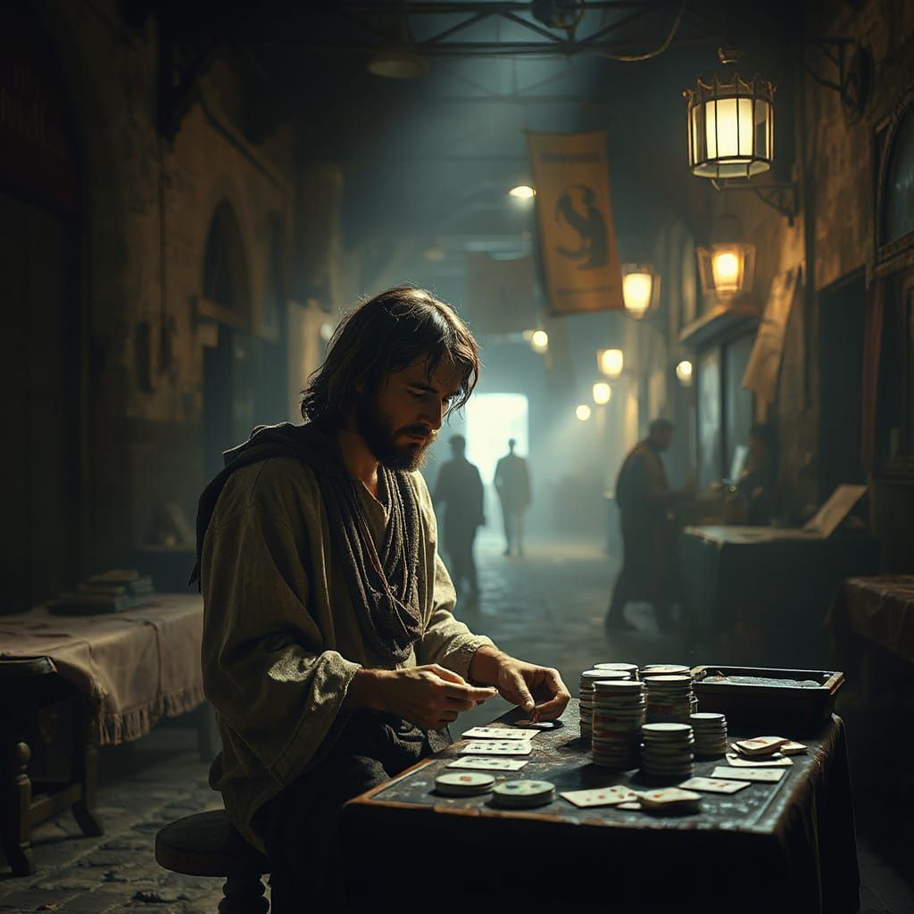 Evil Jesus cheating at Solitaire