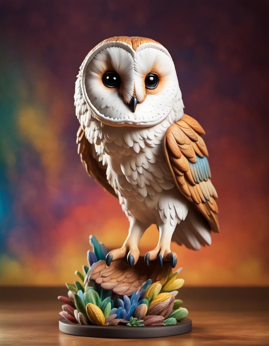 Dancing Barn Owl Bobblehead Figurine in Splash Art Style