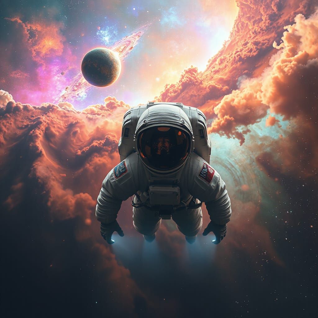 Astronaut in Cosmic Nebula Dreamscape