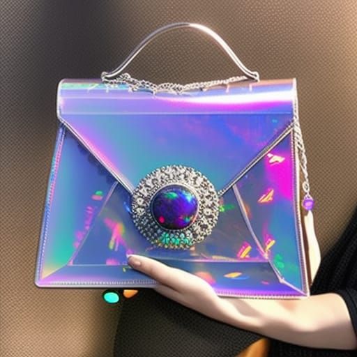 Ethereal purple holographic handbag with rainbow moonstones accents& amethyst crystal accents& Black opal gemstone accen...