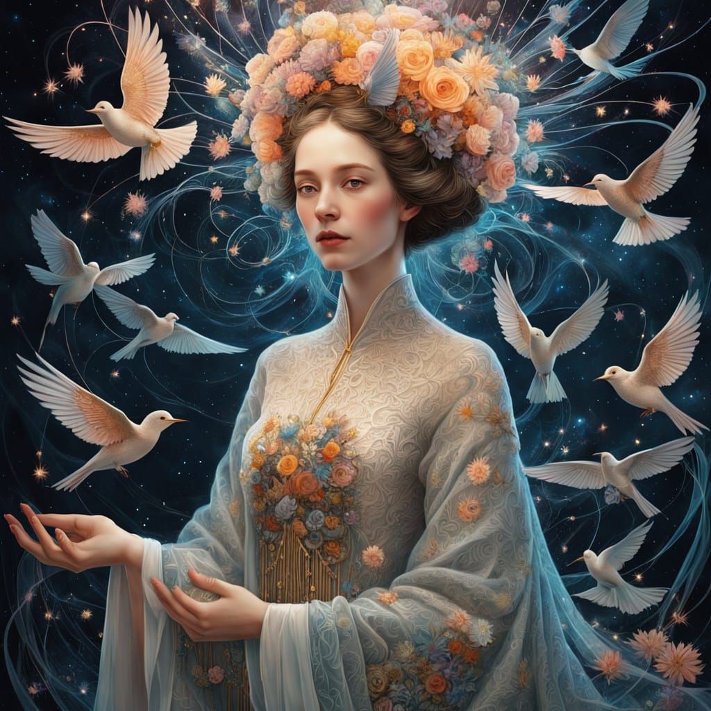 Surreal Fragmented Sculpture of Woman Transforming into Bird...