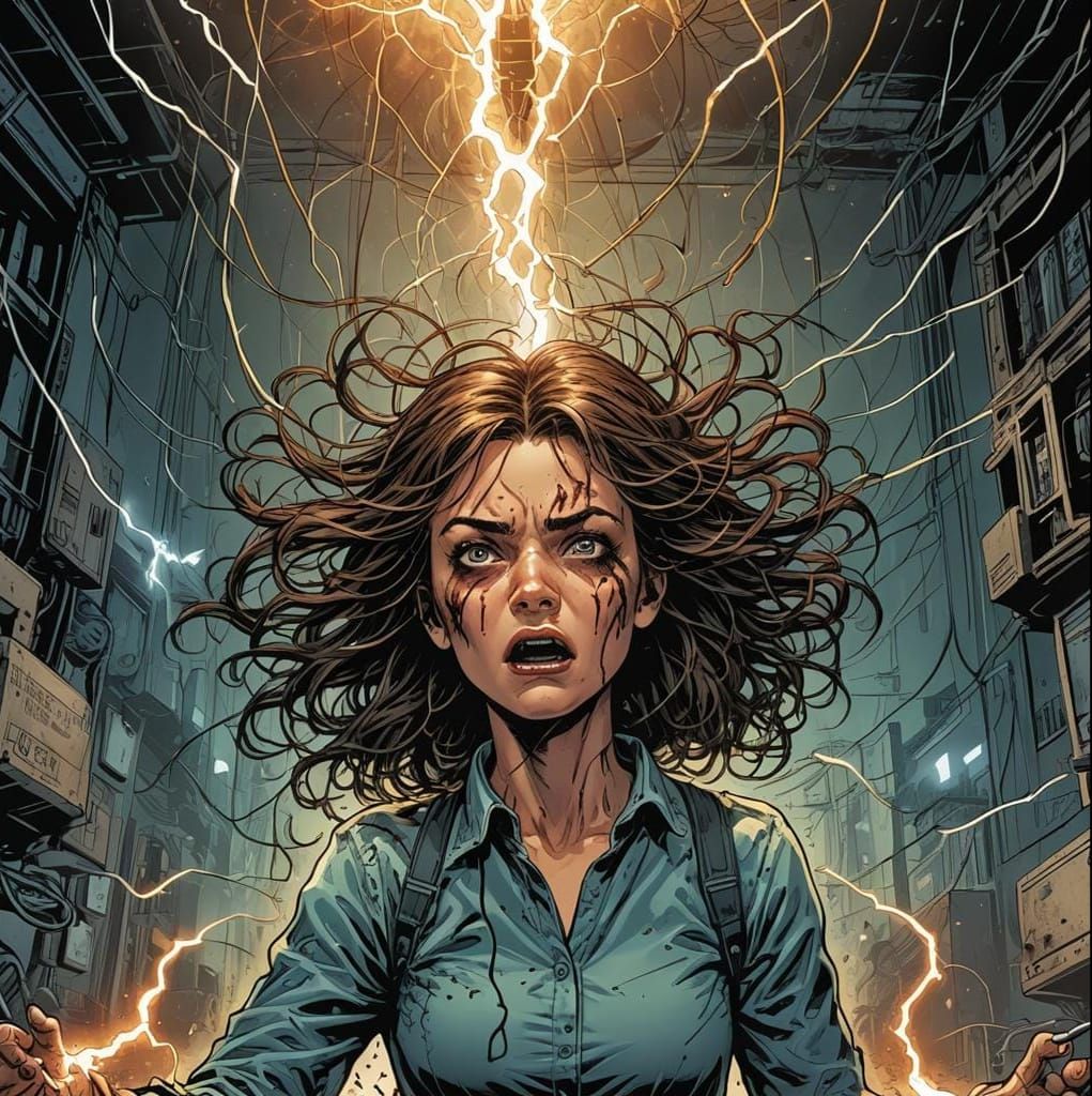 Electrocution Scene in Graphic Novel Style