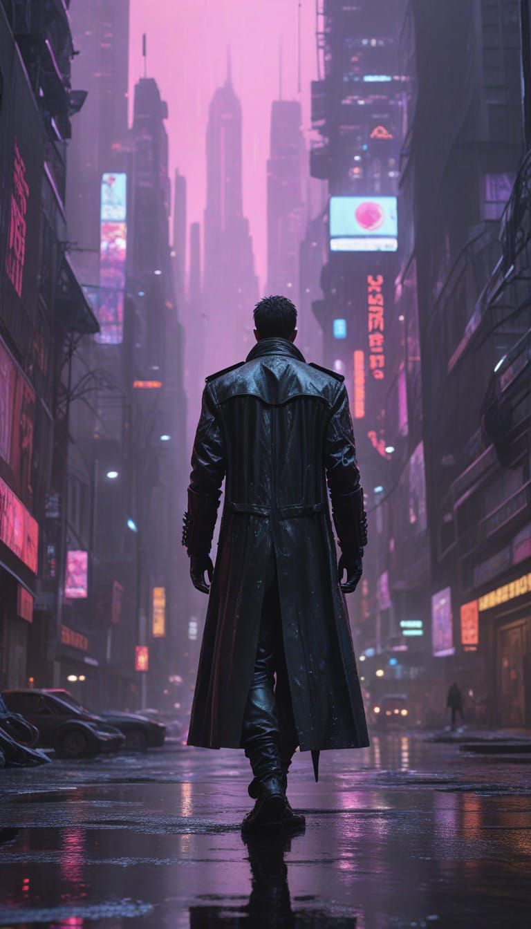 Cyberpunk Futurist with Industrial Prosthetics in a Neon Met...
