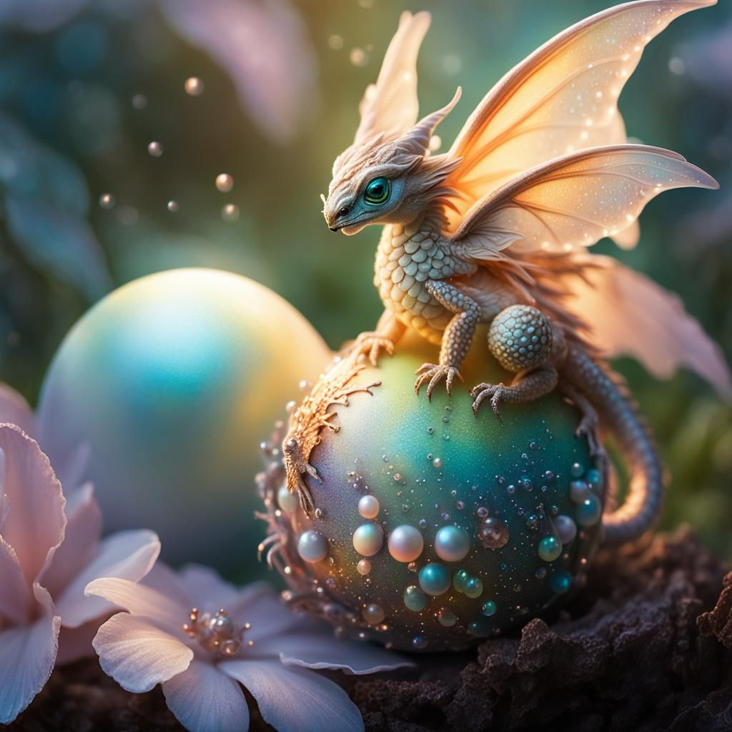 Fantasy Art: Fairy and Hatching Dragon Egg