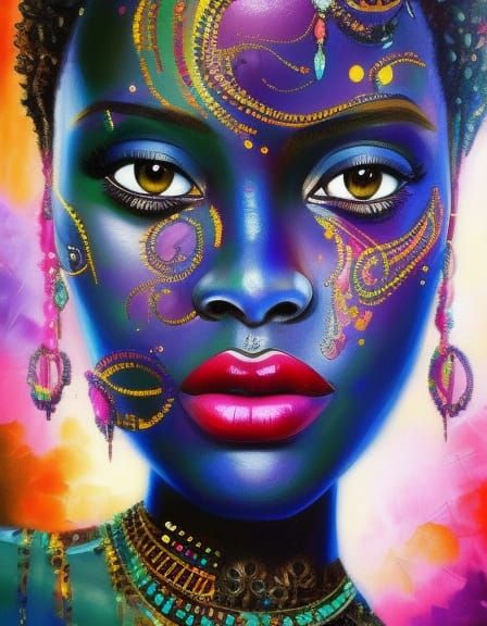 Exquisite African Woman Portrait in Digital Painting Style