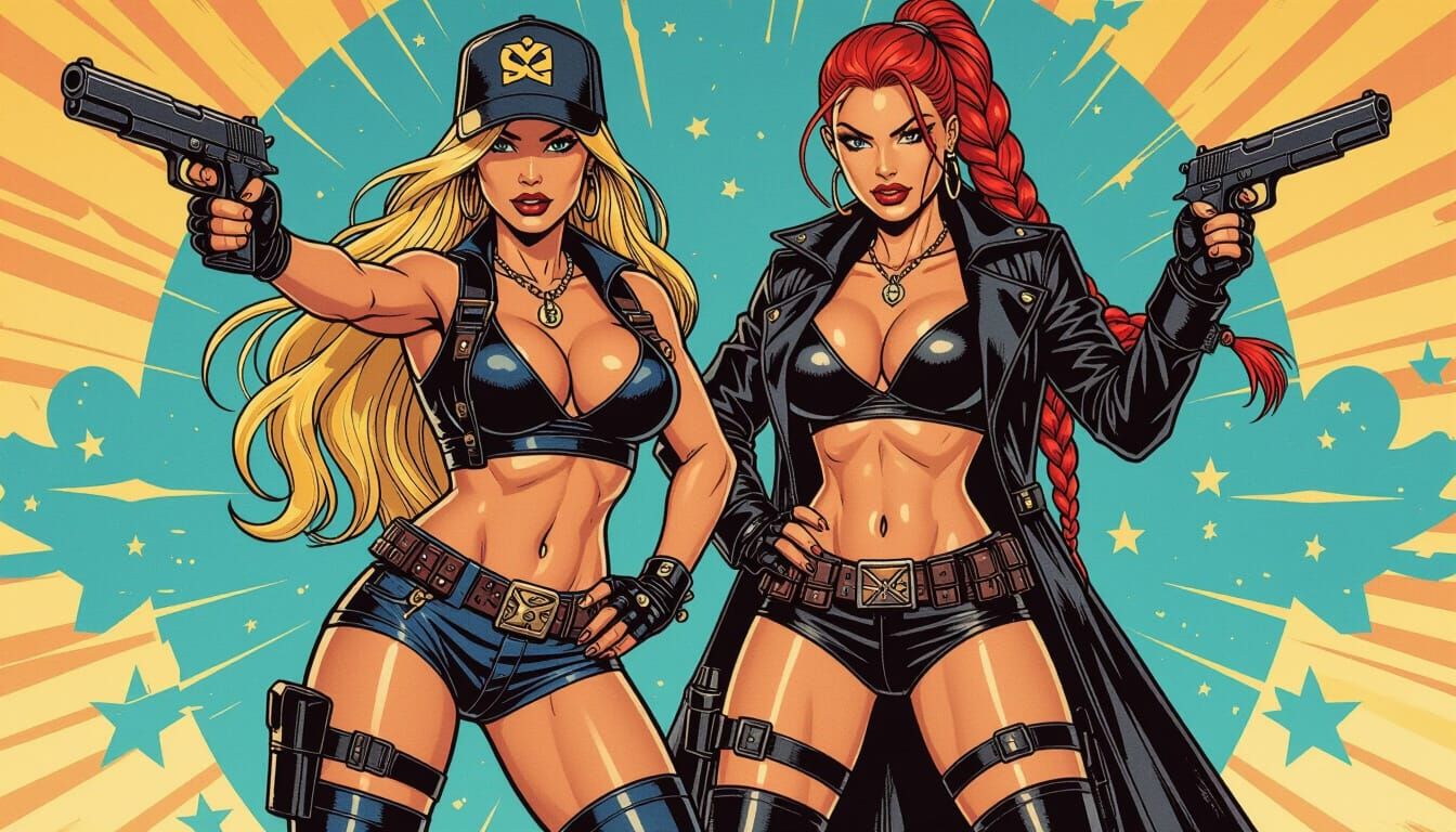 Curvy Women in 90s Comic Book Art Style