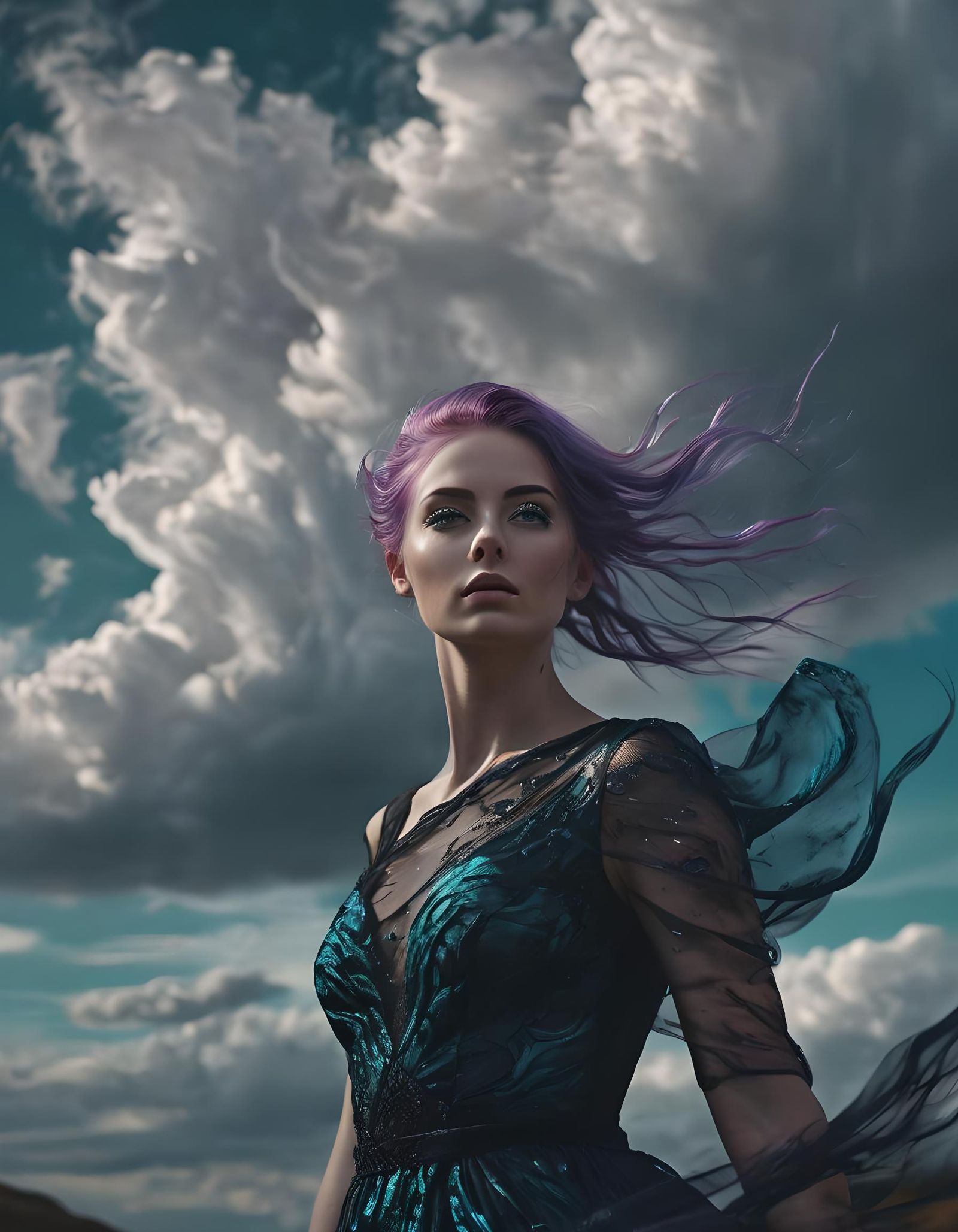 Surrealist Portrait of a Woman with Violet Hair