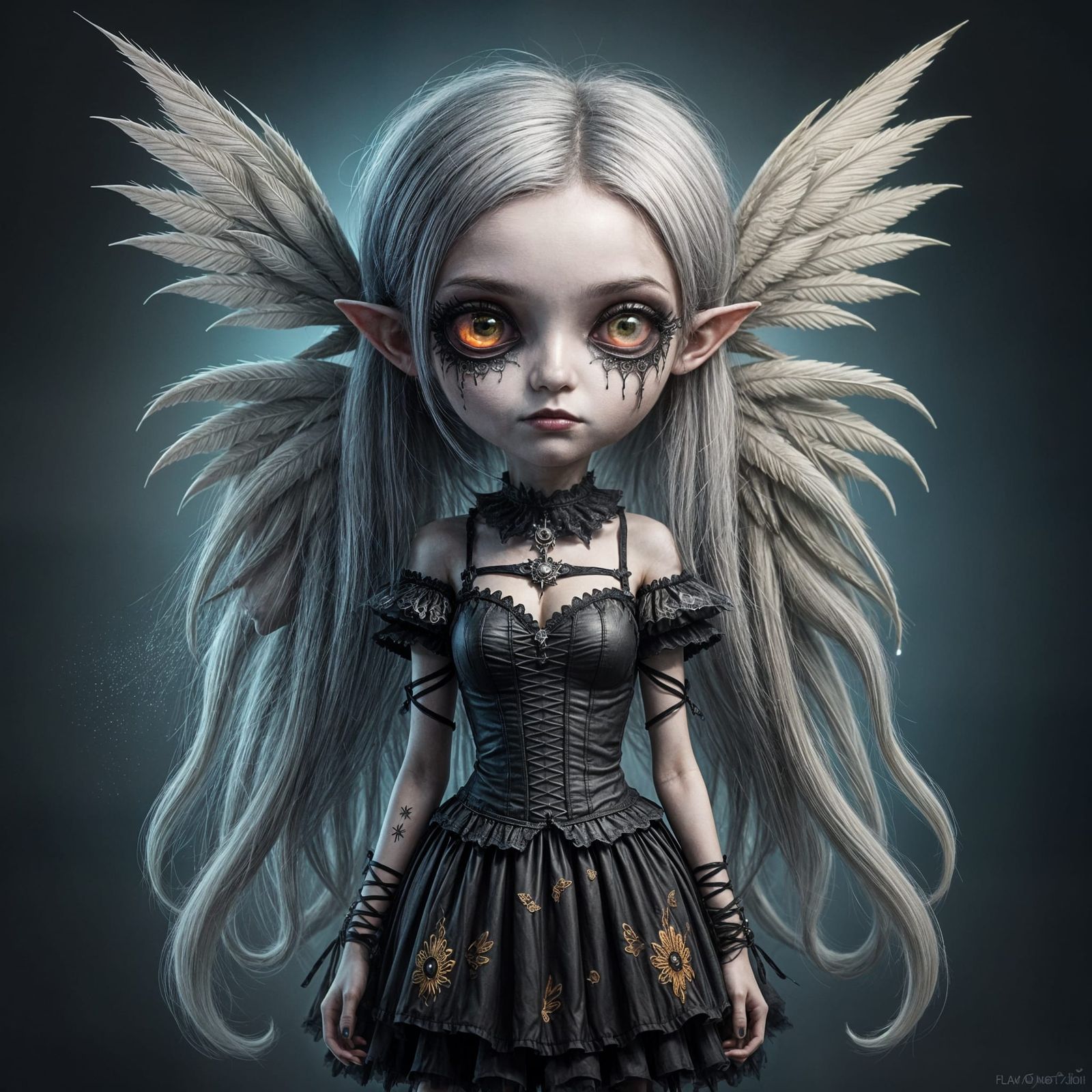 Gothic Pixie Fae with Intricate Wings and Spooky Mask