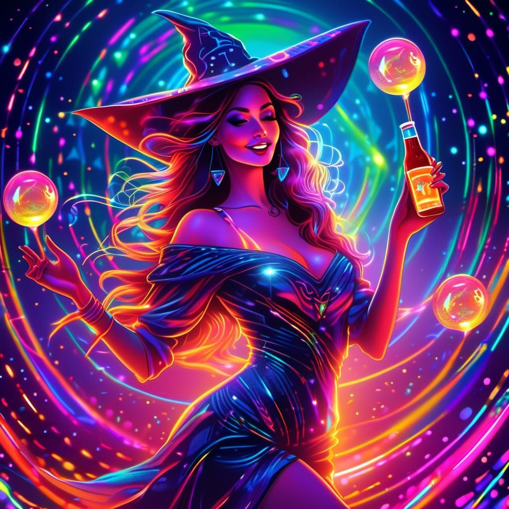 College Rave Witch Dancing in Cosmic Light