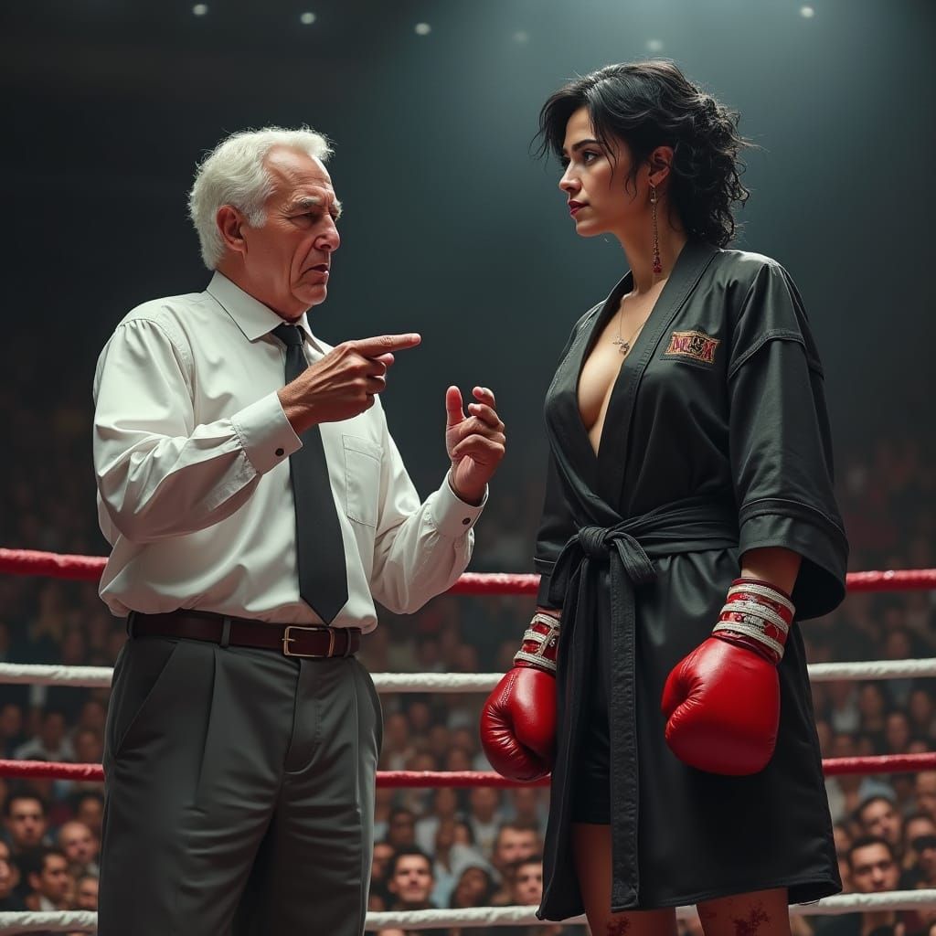 Victorious Boxer in Ring, Hyperrealistic Digital Art