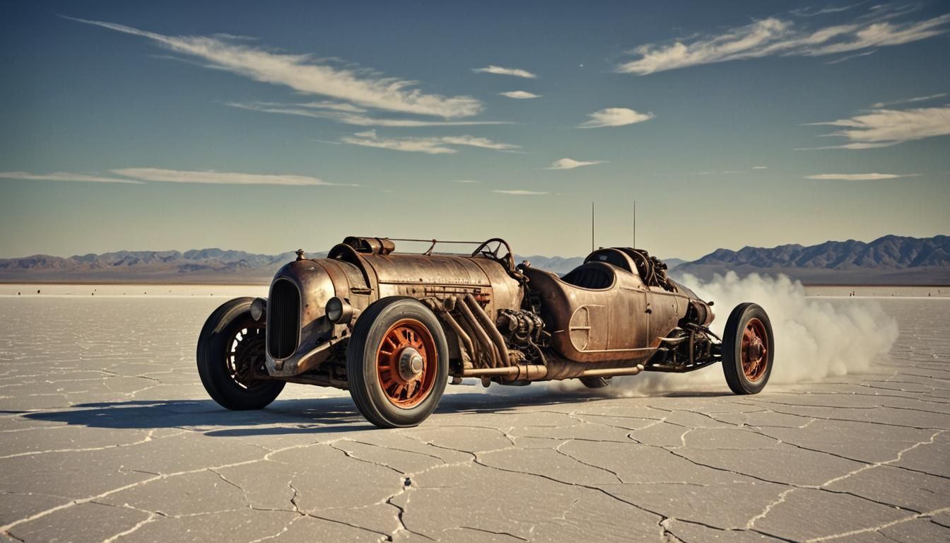 Rocket Car Races Across Salt Flats in Dieselpunk Style