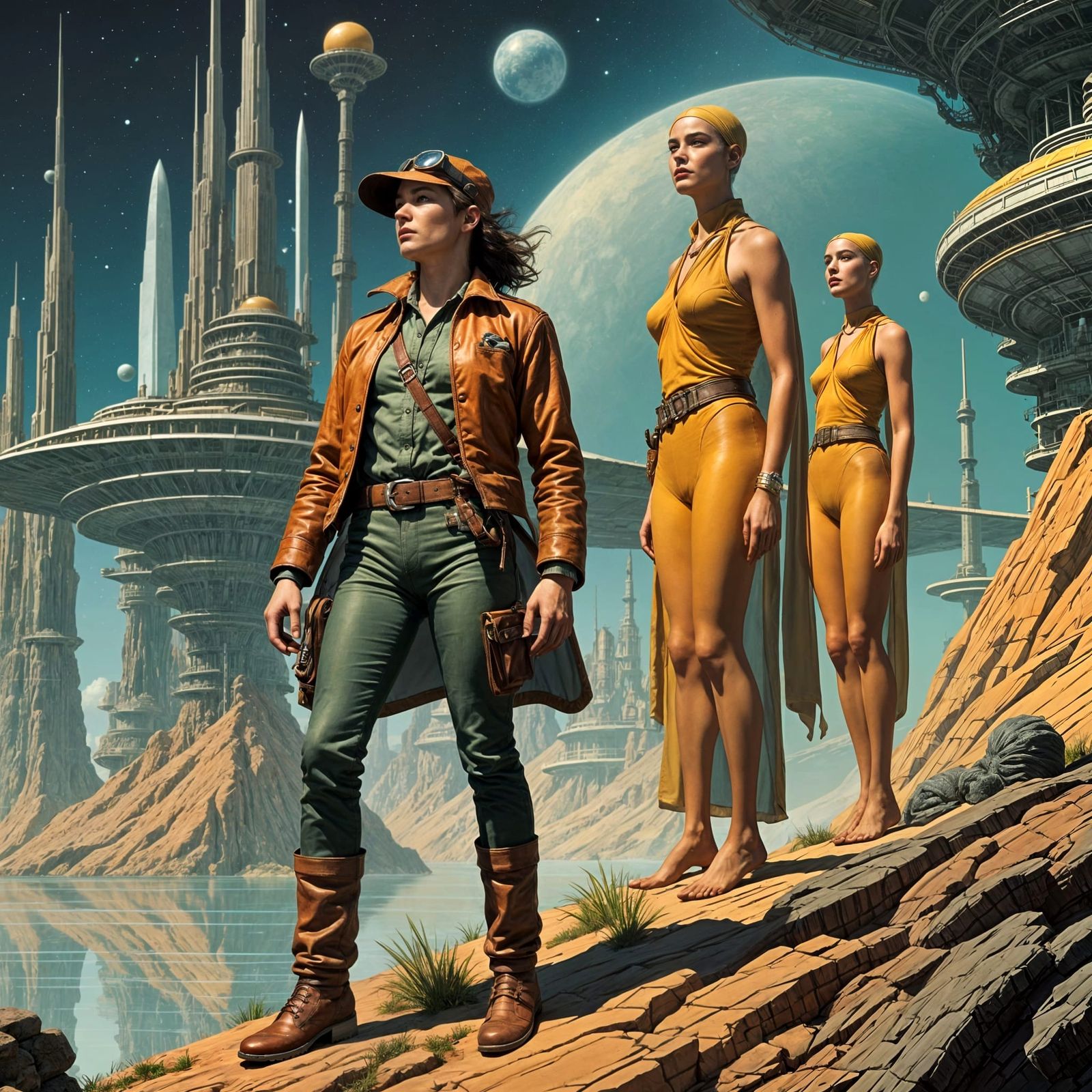 Explorer Meets Futuristic Alien Culture on Distant World